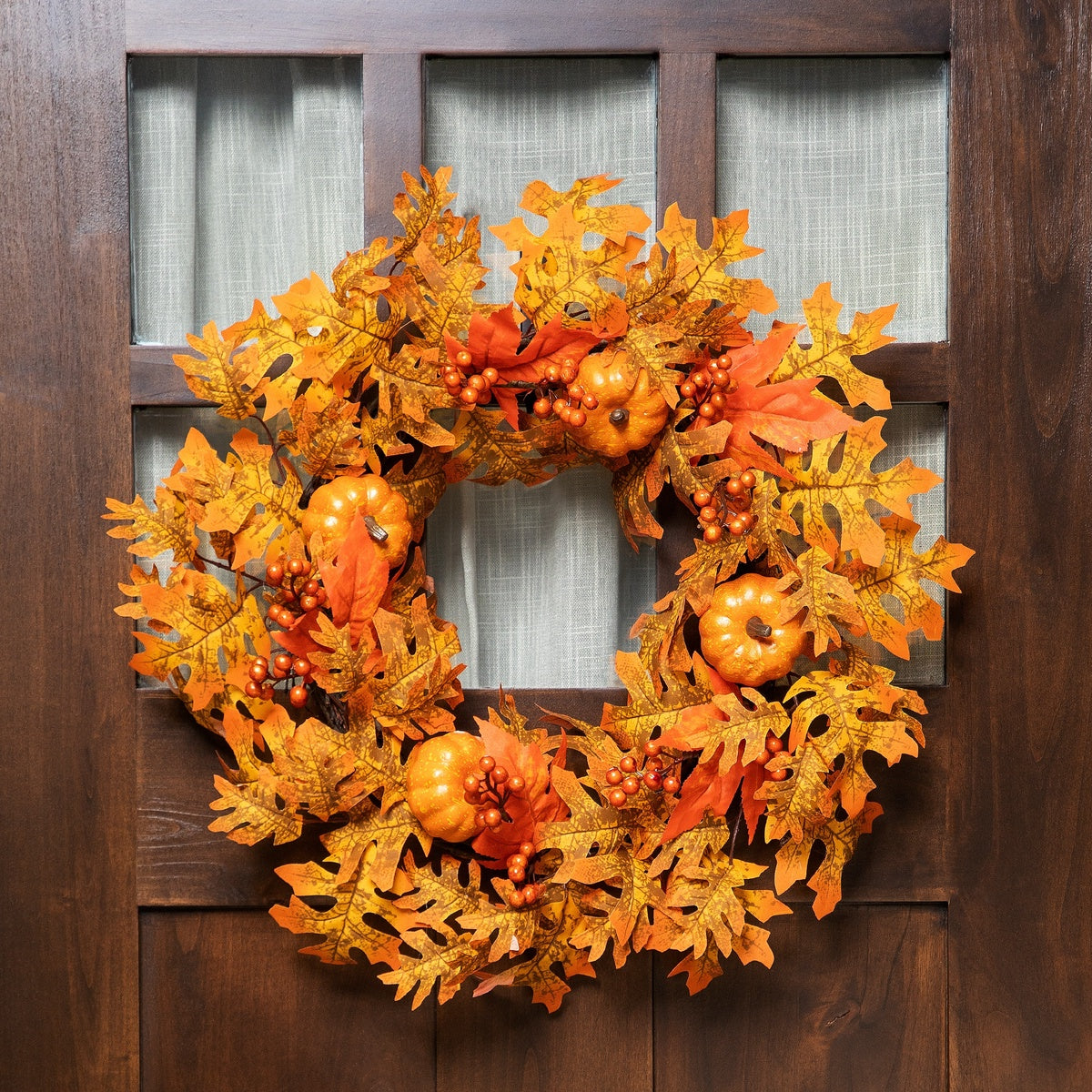  Northlight Autumn Leaves  Pumpkins and Berries Artificial Thanksgiving Wreath  22-Inch  Unlit - Default Title - Bonton