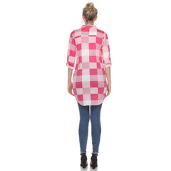 Women's Plaid Button Down Tunic Top