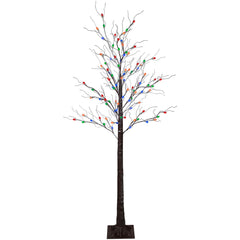 6' Brown LED Lighted Frosted Christmas Twig Tree - Multi-Color Lights