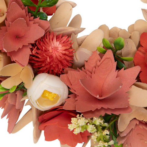 Artificial Mini Thistle Flowers Wooden Spring Wreath - 14" - Pink and Cream