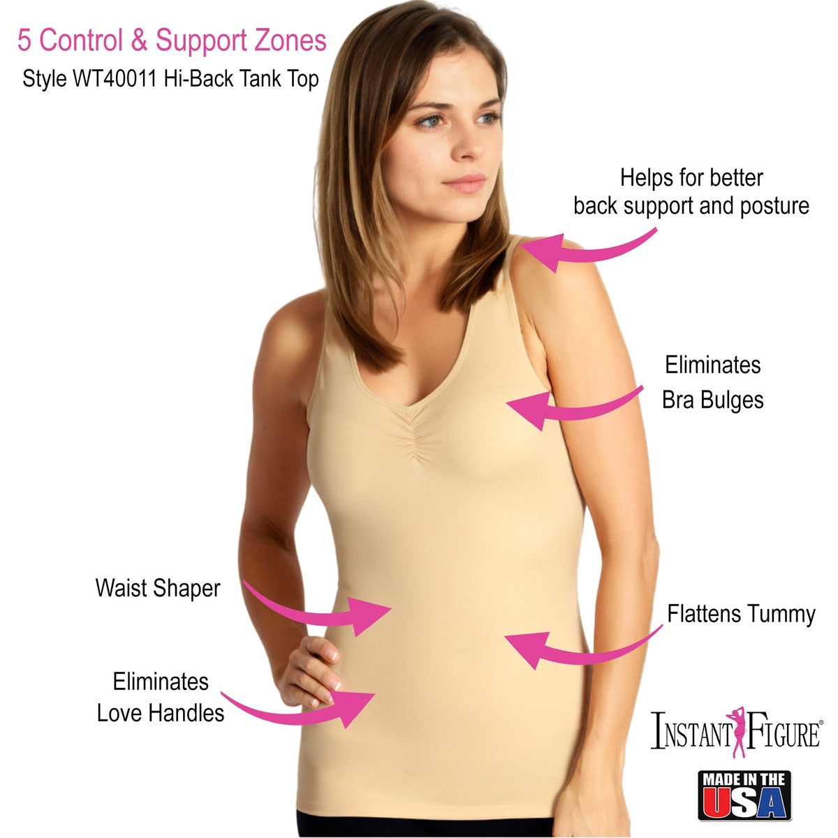 InstantFigure InstantFigure Shirred Tank Top Shapewear WT40011 - Black - Bonton
