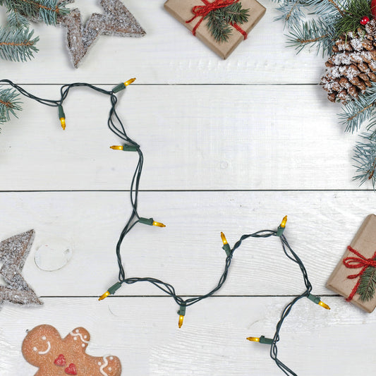 100 Opaque Gold Mini Christmas Lights - 34 Ft Green Wire