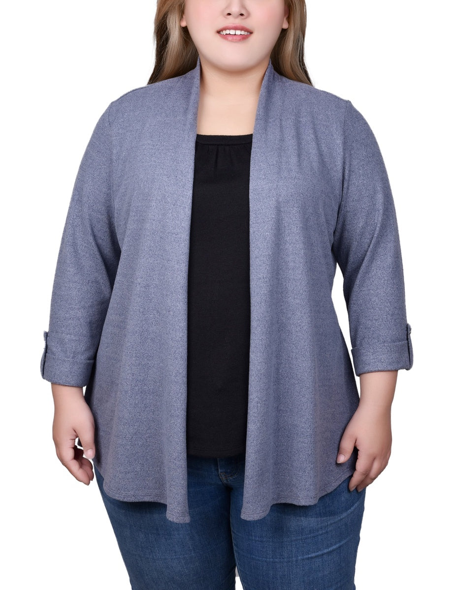  NY Collection Plus Size Roll Tab Sleeve 2Fer Set - Charcoal Grey - Bonton