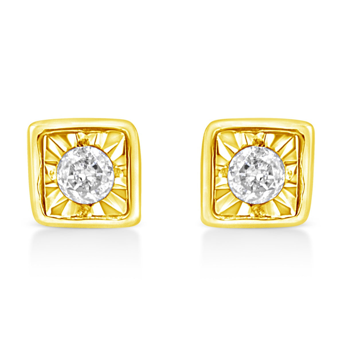  Haus of Brilliance 10K Yellow Gold Plated .925 Sterling Silver 1/10 Cttw Miracle-Set Diamond Square Stud Earrings (K-L Color, I2-I3 Clarity) - Square Shape - Bonton