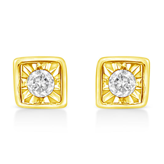 10K Yellow Gold Plated .925 Sterling Silver 1/10 Cttw Miracle-Set Diamond Square Stud Earrings (K-L Color, I2-I3 Clarity)