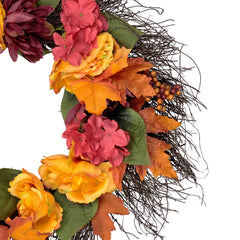 Peony and Mum Artificial Fall Harvest Wreath  24-Inch