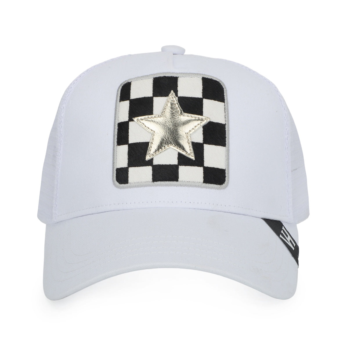  Vintage Havana Vintage Havana Trucker Hat for Women – White Mesh & Canvas Adjustable Cap With Checkered Patch & Washed Gold Star - Default Title - Bonton