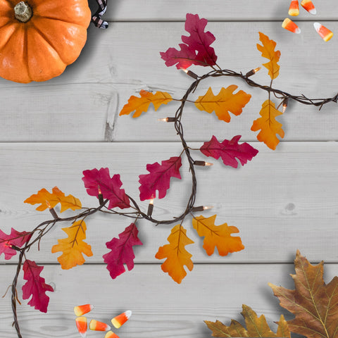 35-Count Fall Harvest Leaves Mini Light Garland Set  8.75ft Brown Wire