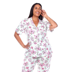 Plus Size Short Sleeve & Pants Tropical Pajama Set