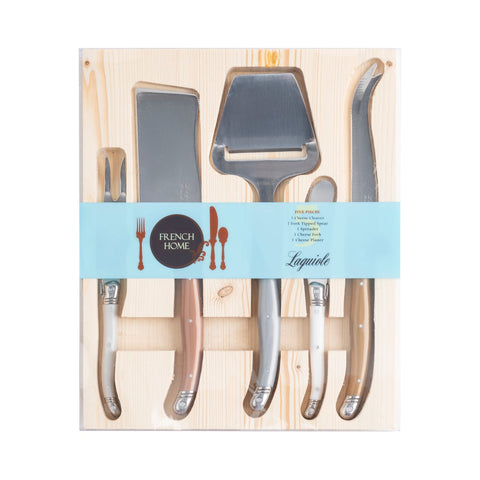 Laguiole 5 Piece Cheese Knife, Fork and Slicer Set, Mixed Metals