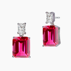 White Gold Plated With Colored Cubic Zirconia Rectangle Stud Earrings