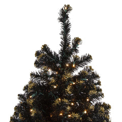 Pre-Lit LED Black Crystal Pine With Gold Glitter Artificial Christmas Tree - 7.5 Ft Clear Lights