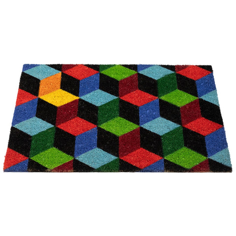 Red and Green 3D Cube Design Rectangular Outdoor Doormat 29" X 18"