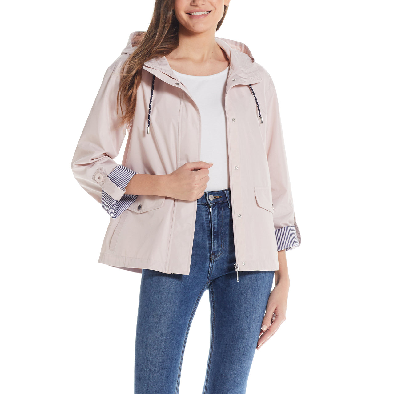  Weatherproof Modern Hooded Jacket with Turn Sleeve Option - Soft Pink - Bonton