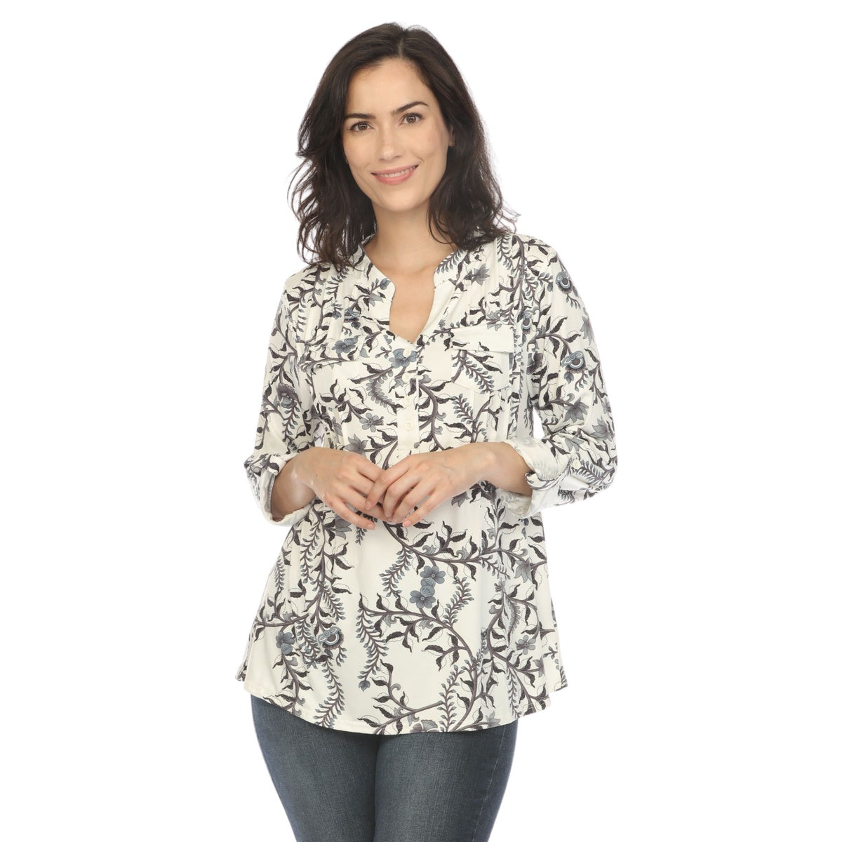  White Mark Women's Paisley Button Front Tunic Top - S - Bonton