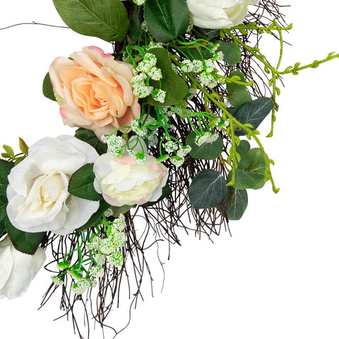 Rose and Foliage Artificial Spring Wreath - 24-Inch  Unlit
