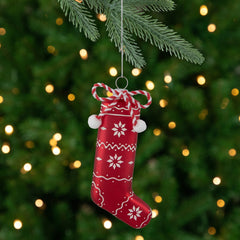 5" Red and White Christmas Stocking Glass Ornament