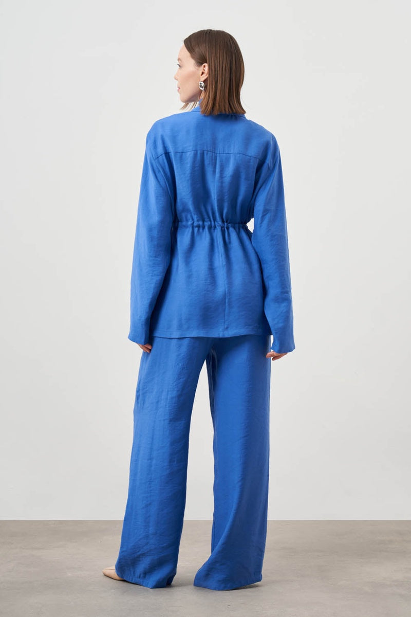  Mizalle Mizalle-Cinched Waist Shirt Jacket-Blue - Blue - Bonton