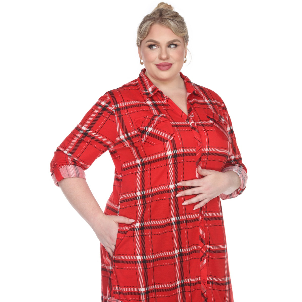  White Mark Plus Size Plaid Tunic Top - 1X - Bonton