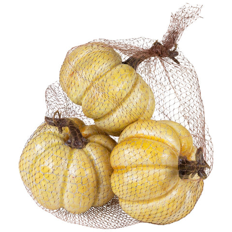 Antiqued Crackle Finish Fall Harvest Pumpkins - 4" - Set of 3 - Yellow
