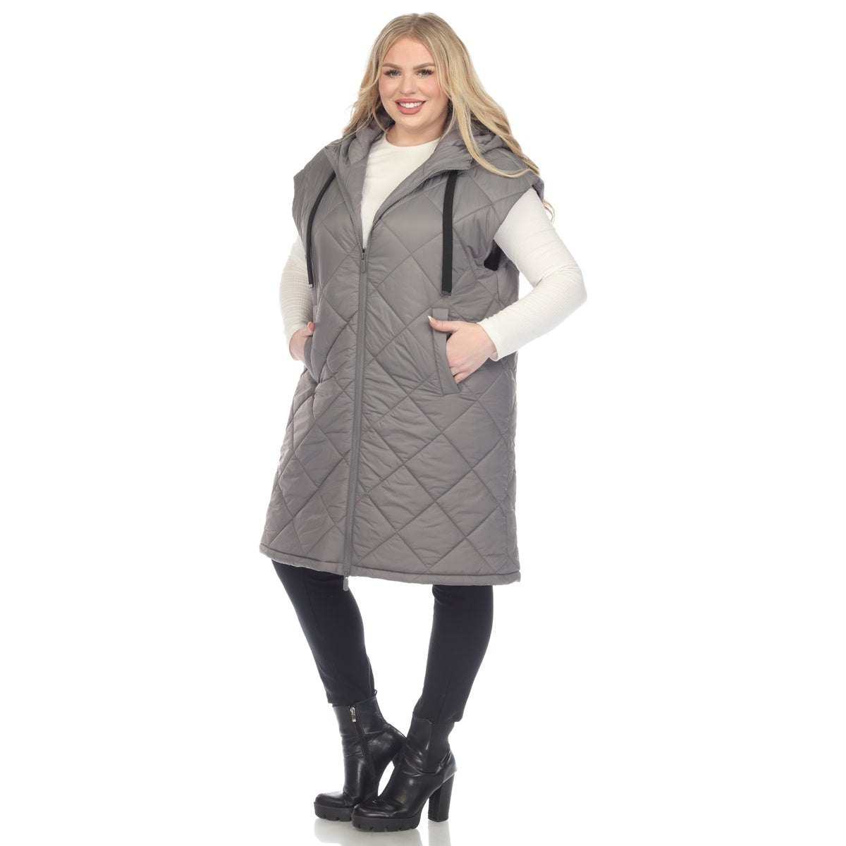  White Mark Plus Size Diamond Quilted Hooded Puffer Vest - 1X - Bonton