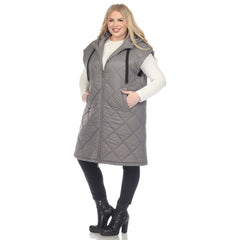 Plus Size Diamond Quilted Hooded Puffer Vest