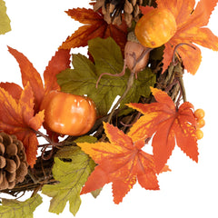 Autumn Leaves With Pine Cones and Pumpkins Fall Harvest Wreath  10-Inch  Unlit