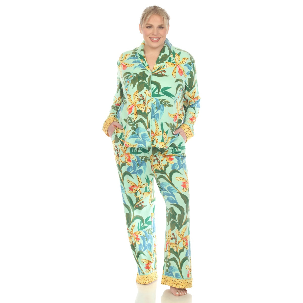  White Mark Plus Size Two Piece Wildflower Print Pajama Set - 1X - Bonton