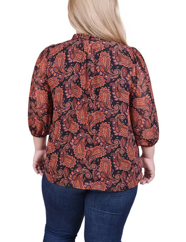Plus Size 3/4 Sleeve Chiffon Blouse