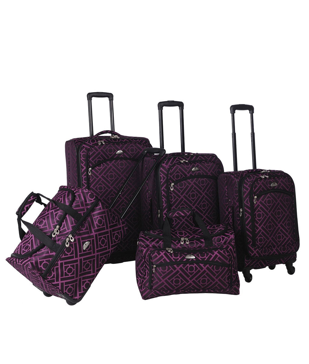  American Flyer American Flyer Astor 5-Piece Spinner Luggage Set - Black Purple - Bonton