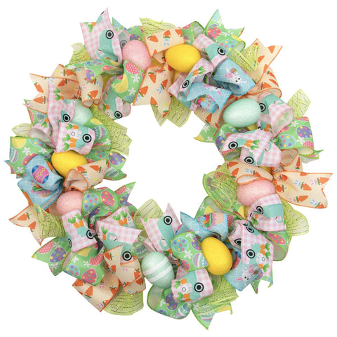 Pastel Easter Egg and Ribbons Wreath  22-Inch  Unlit