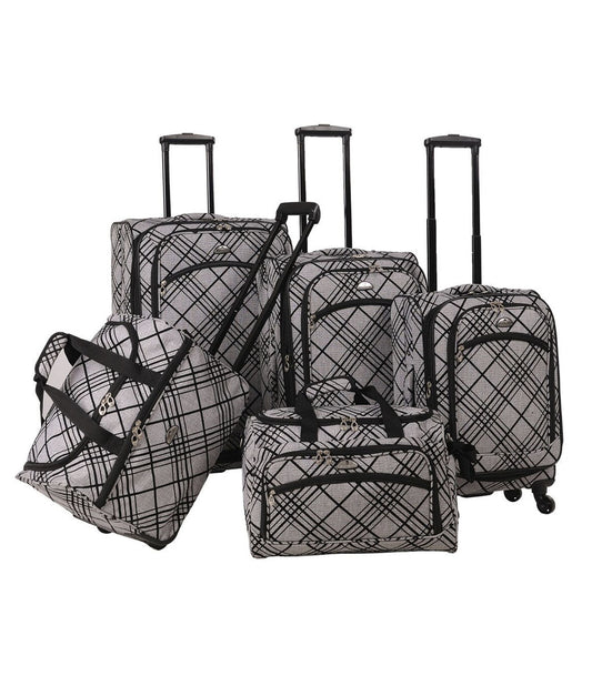 American Flyer Silver Stripes 5-Piece Spinner Luggage Set