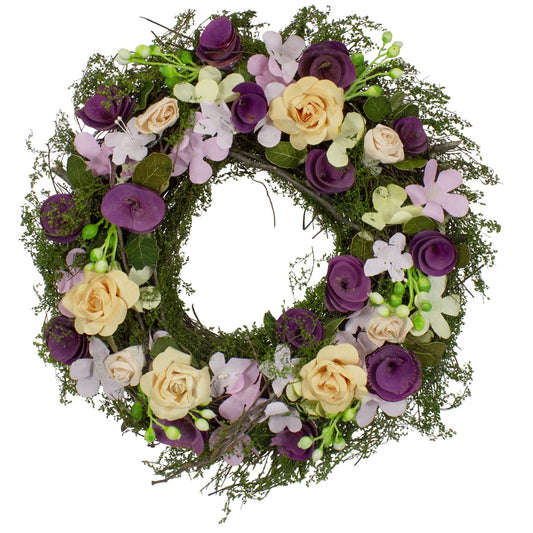 14" Purple and Green Floral  Berries and Twig Artificial Spring Floral Wreath