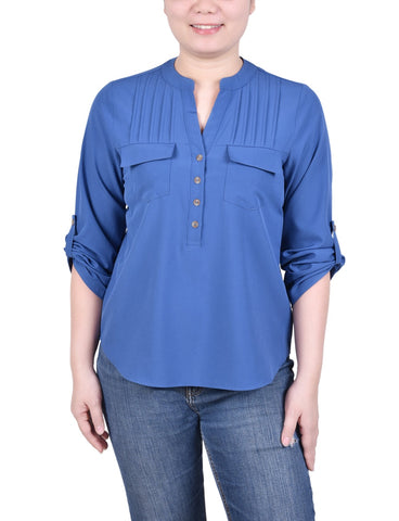 Long Tab-Sleeve Blouse With Pockets