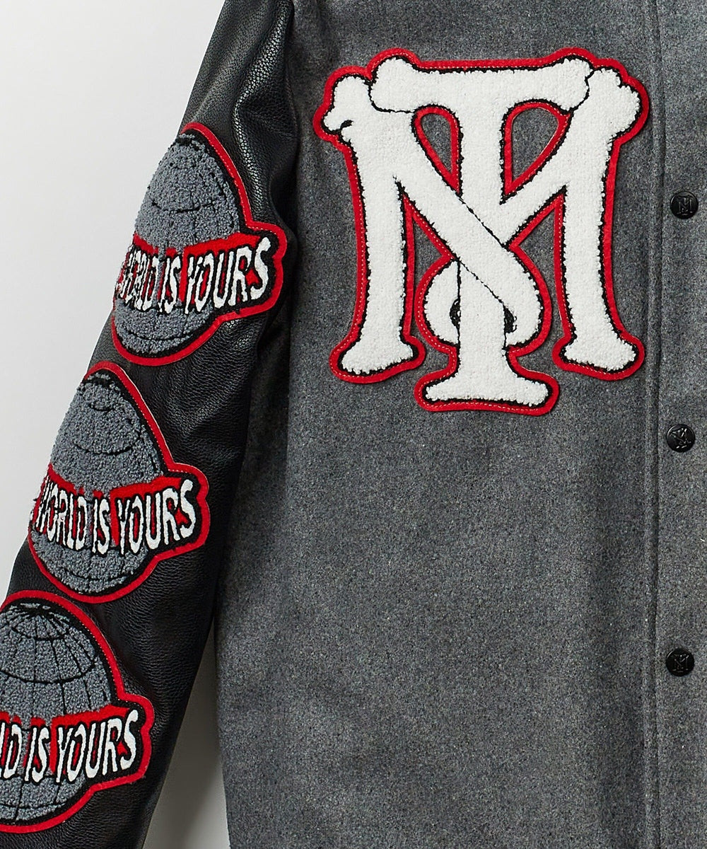 Reason Clothing Scarface the World Varsity Jacket - Black and Grey - BLACK-GREY - Bonton