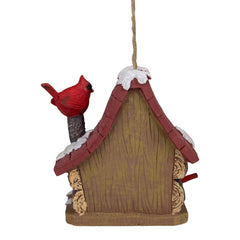 7" Brown and Red Birdhouse With Cardinals Hanging Christmas Decoration