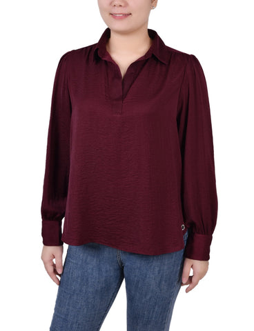 Long Puff Sleeve Satin Blouse