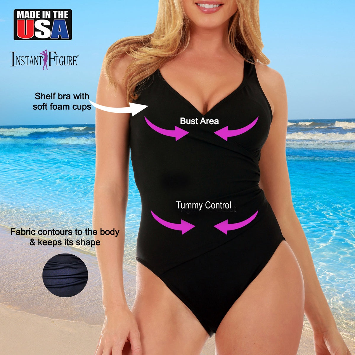  InstantFigure InstantFigure Wrap One Piece Swimsuit 13443P - Black - Bonton
