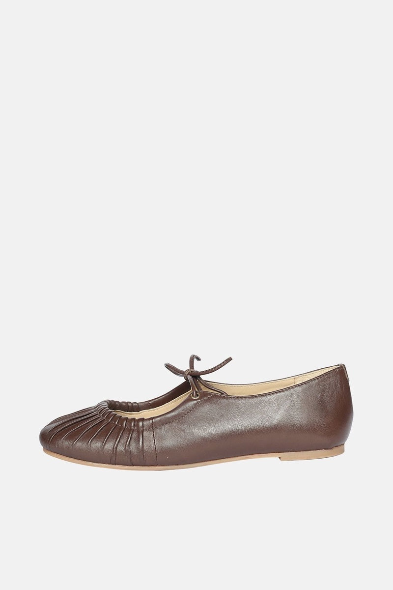  Jelavu Jelavu - Ellie Ruched Lace-Up Ballerina - Chocolate Leather - Chocolate - Bonton