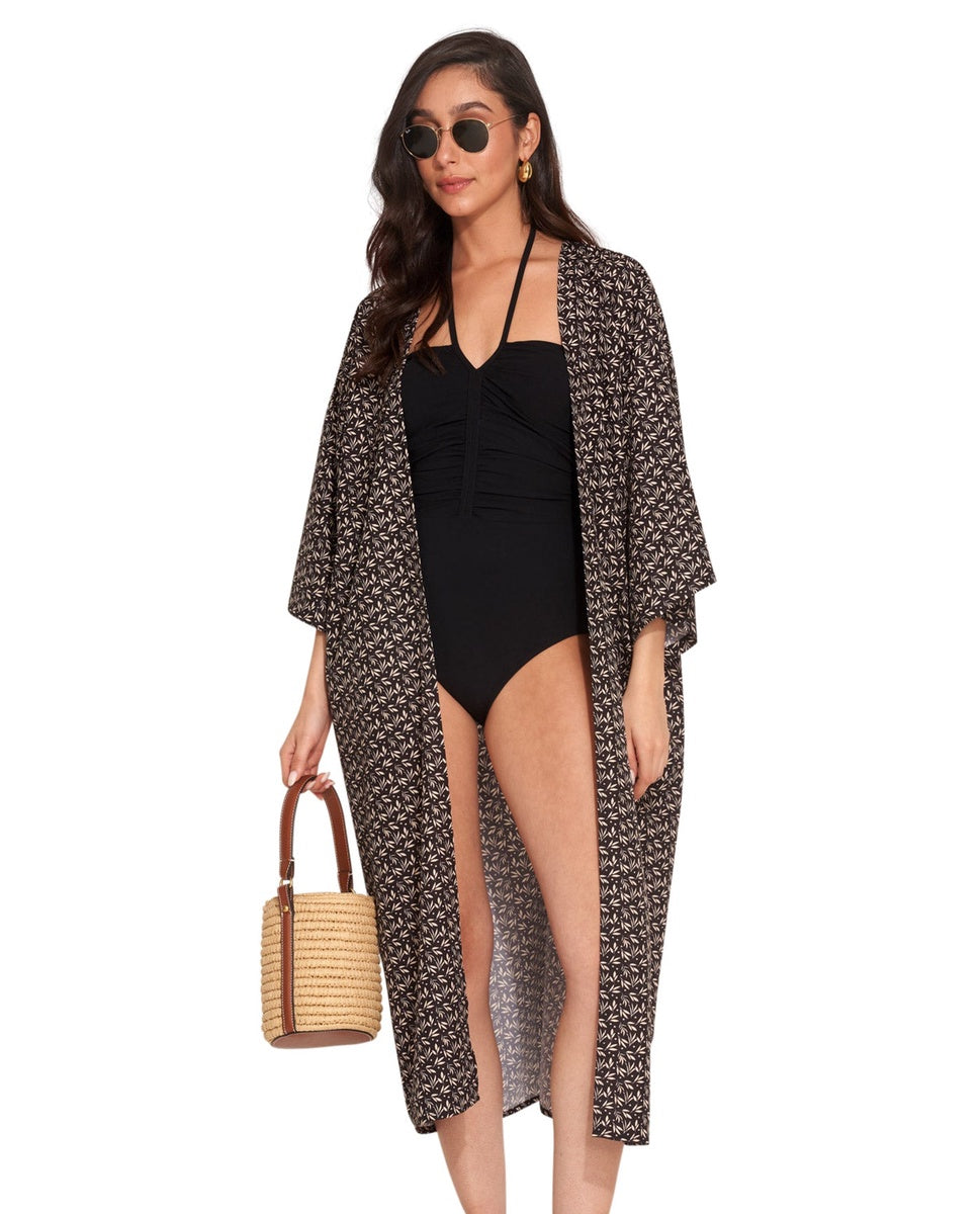  Gottex Beach Life Mika Midi Cover Up Kimono - GOTTEX BEACH LIFE MIKA BLACK - Bonton
