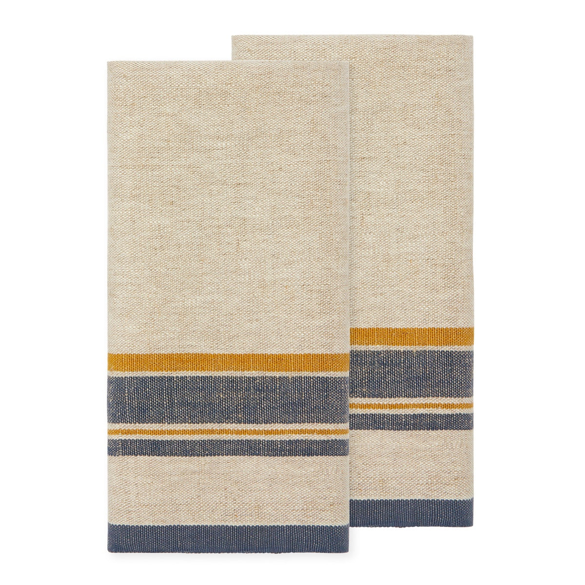  Caravan Antibes Natural Tea Towels, Set of 2 - Blue - Bonton
