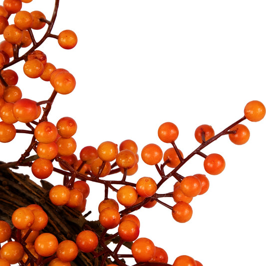 Artificial Berries Fall Harvest Twig Wreath - 18" - Orange and Red - Unlit