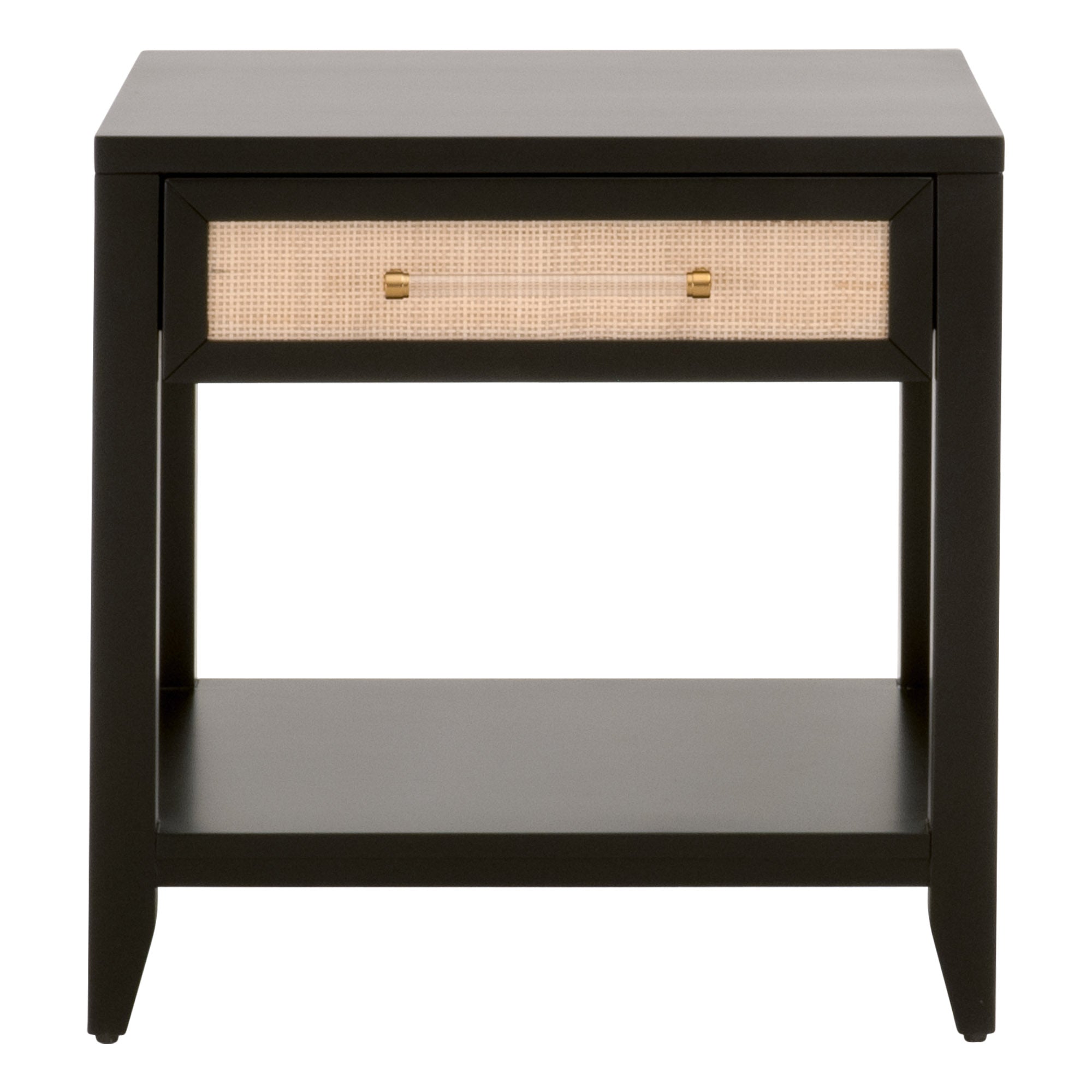  Essentials For Living Holland 1-Drawer Side Table - Brushed Black Natural Rattan - Bonton