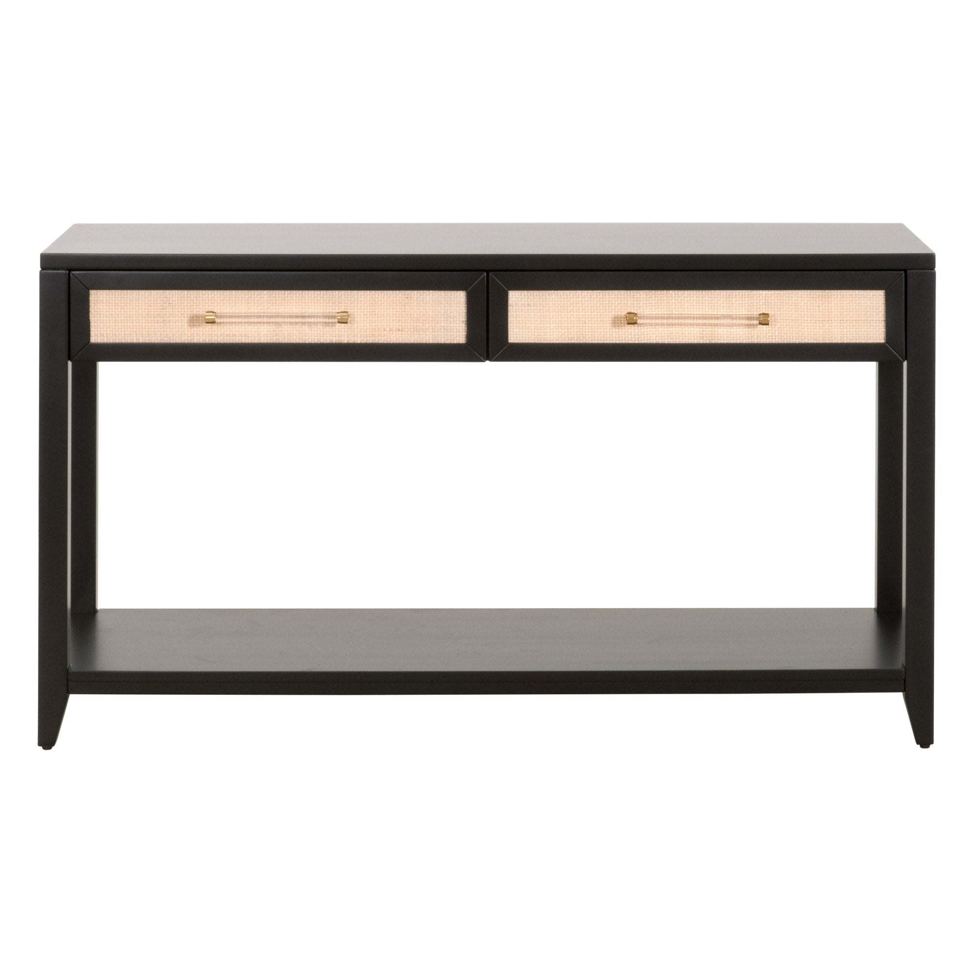  Essentials For Living Holland 2-Drawer Console Table - Brushed Black Natural Rattan - Bonton