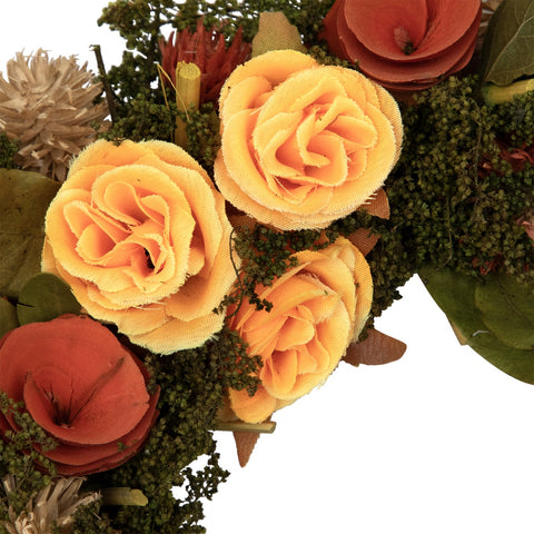 12" Orange and Yellow Flowers With Moss and Twig Artificial Floral Spring Wreath - Unlit
