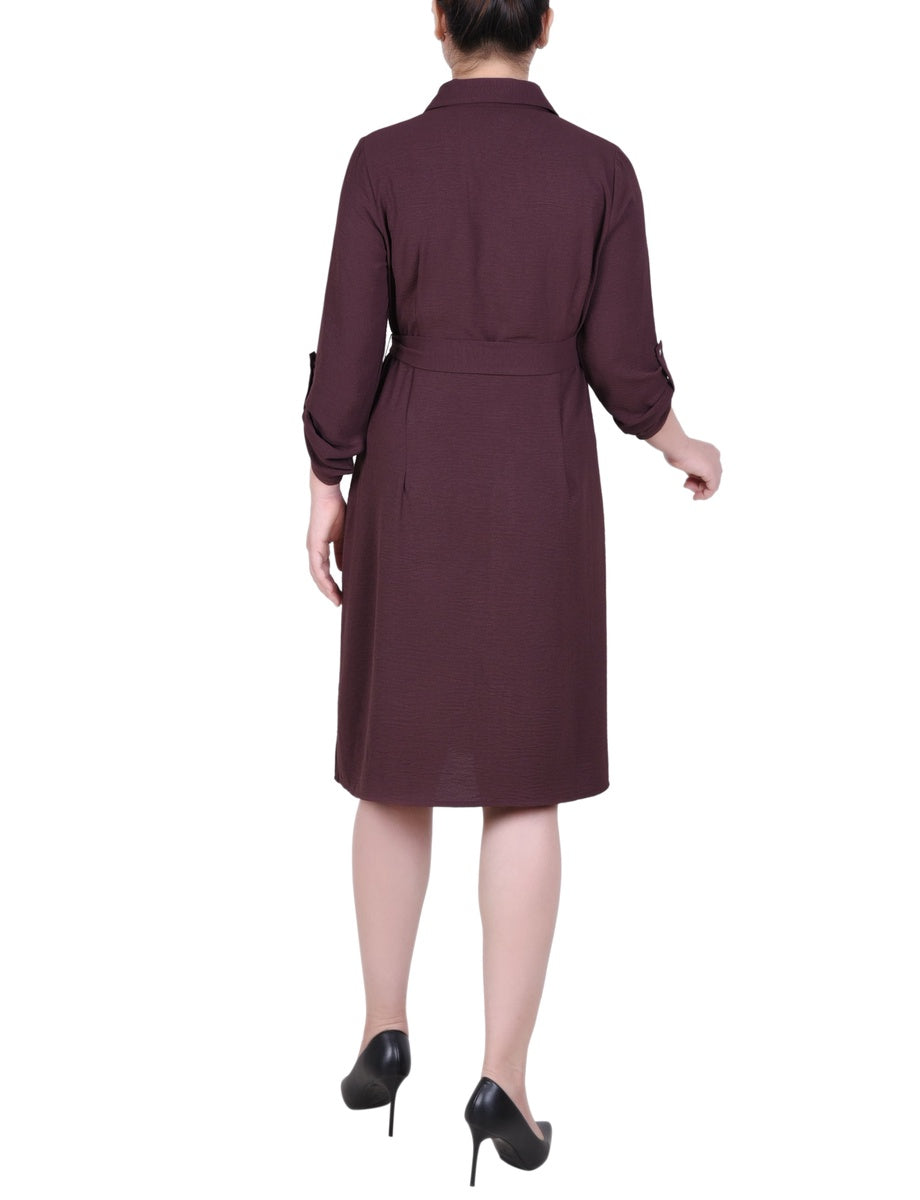  NY Collection Long Roll Tab Sleeve Shirtdress - Ginger Bread - Bonton