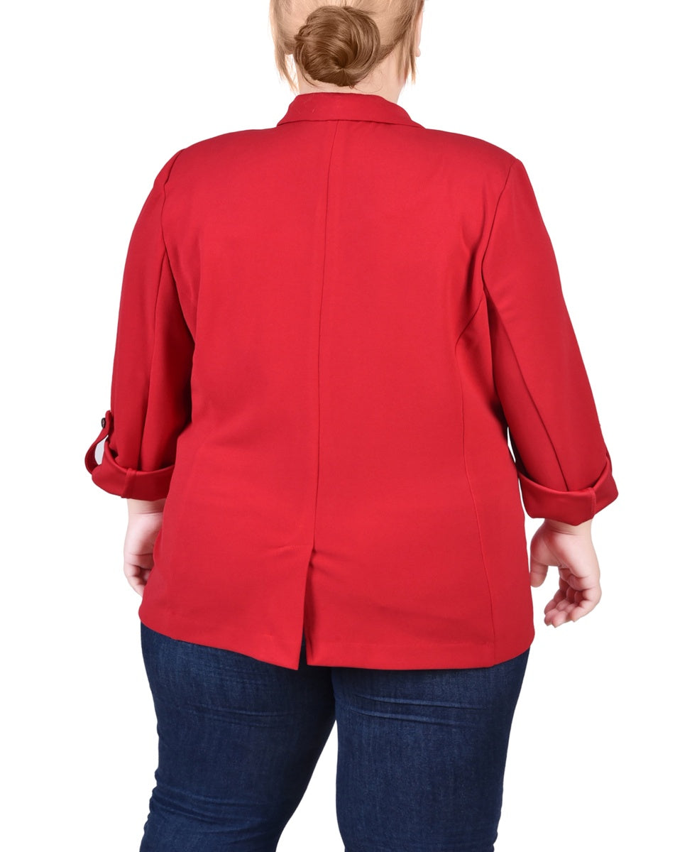  NY Collection Plus Size Long Sleeve Double Breasted Crepe Jacket - Jester Red - Bonton