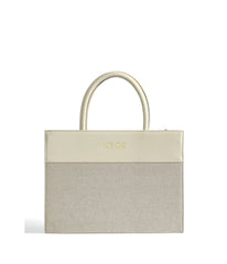 Victoria Tote Leather Canvas Combo Bag White