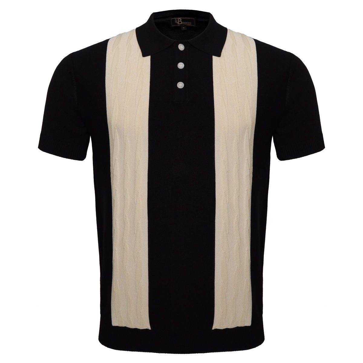  Barocco Men's Retro-Inspired Knitted Polo Shirt BLACK/WHITE - BLACK/WHITE - Bonton
