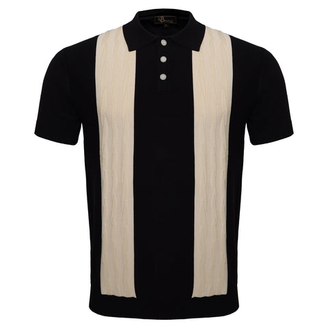 Men's Retro-Inspired Knitted Polo Shirt BLACK/WHITE